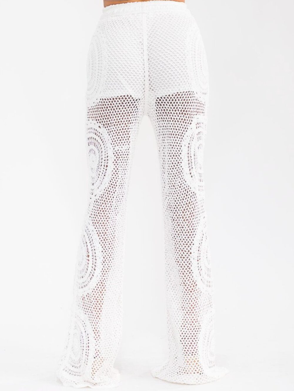 Boho NWT Crochet white Wide-Leg Bell Pants size S-M-L - Picture 3 of 3
